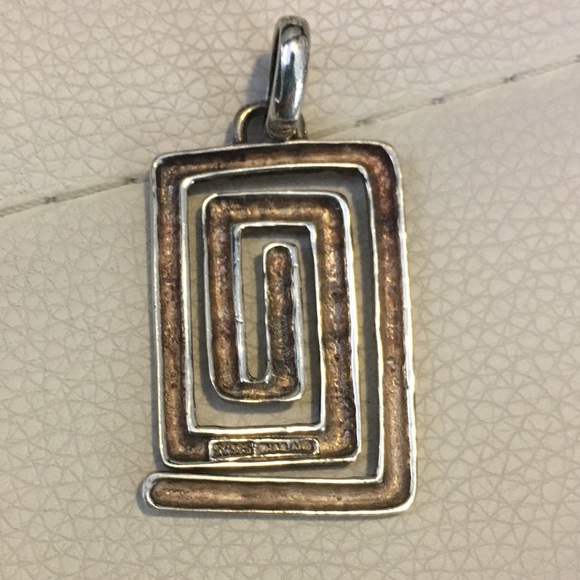 Vintage Sterling Silver Rectangle Pendant - Picture 4 of 4